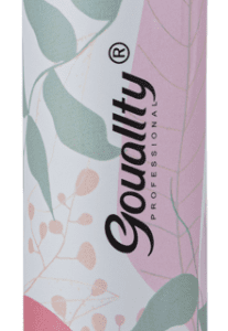 A jar with a pink flower and leaves on Dry Shampoo Spray.