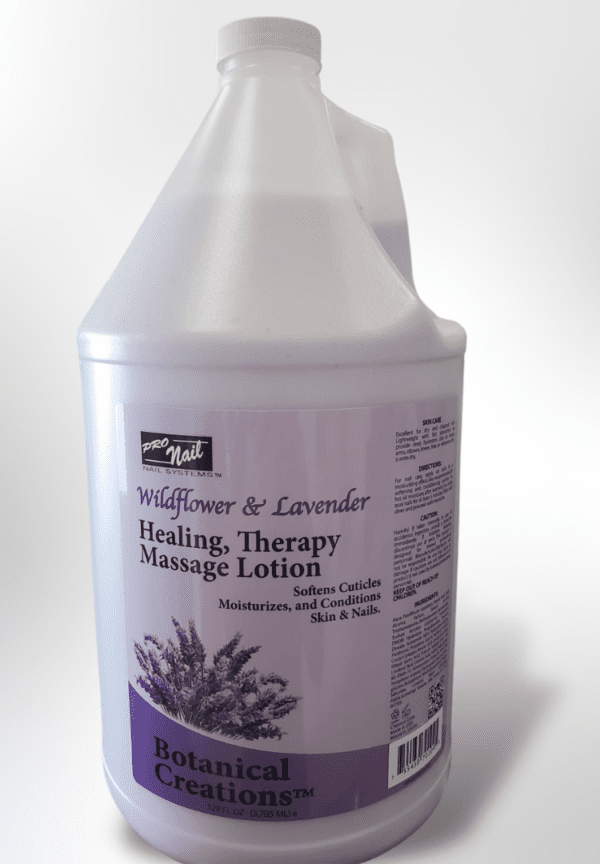A gallon of Massage Lotion 128 Fl Oz Wildflower Lavender conditioning treatment.
