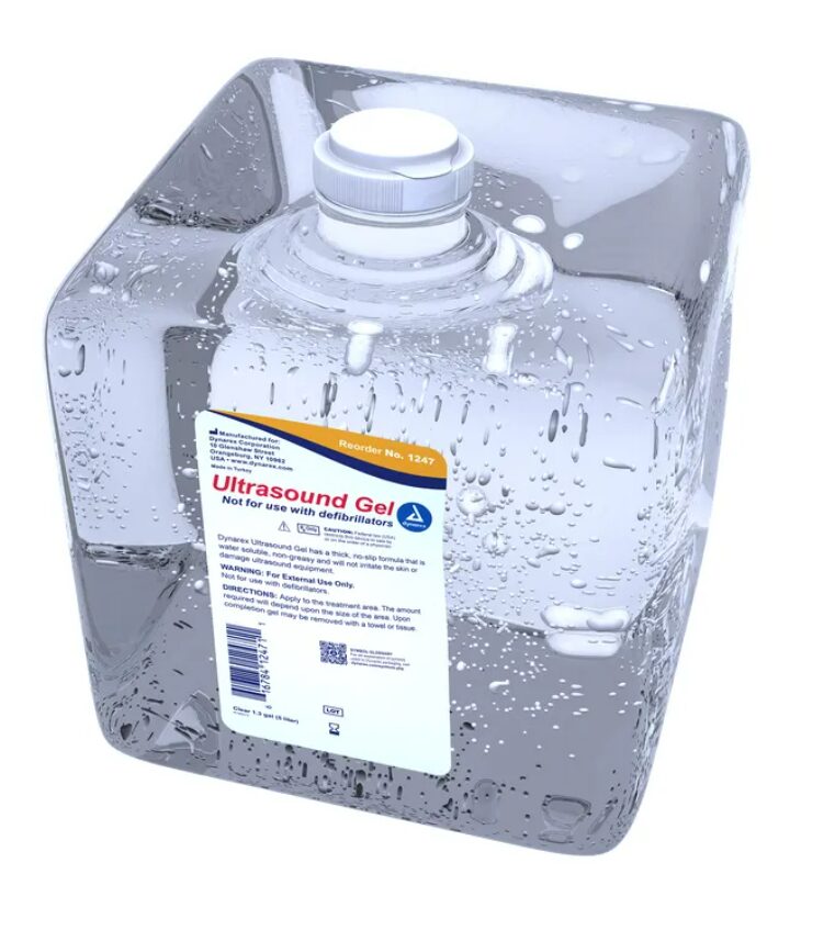 A container of Dynarex #1247 Ultrasound Gel 1.3 gal (5 liters) Clear on a white background.