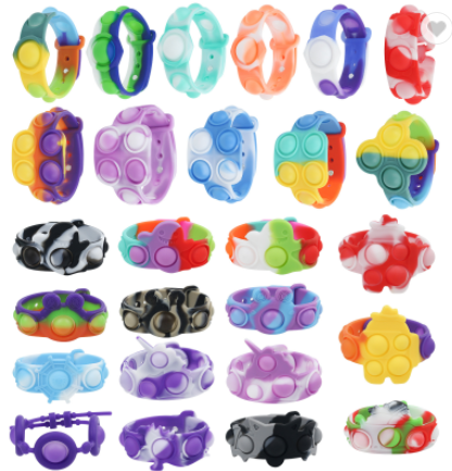 A variety of colorful Fidget Pop Bracelets.