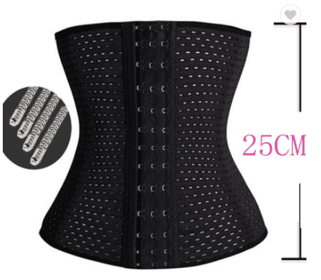 A black Body Shaper- Corset with a hook and eye closure.
