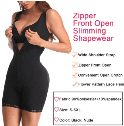 Zipper front open Slimming Shapewear-Fajas Colombianas Post Surgery Shaper.